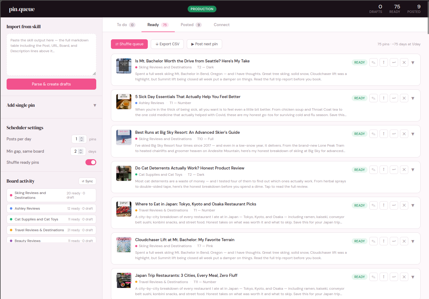 screenshot of the queue dashboard